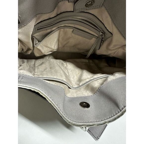 MICHAEL KORS HAMILTON LARGE PEARL GRAY LEATHER SILVER LOCK NS TOTE BAG SEE NOTES - Picture 9 of 15